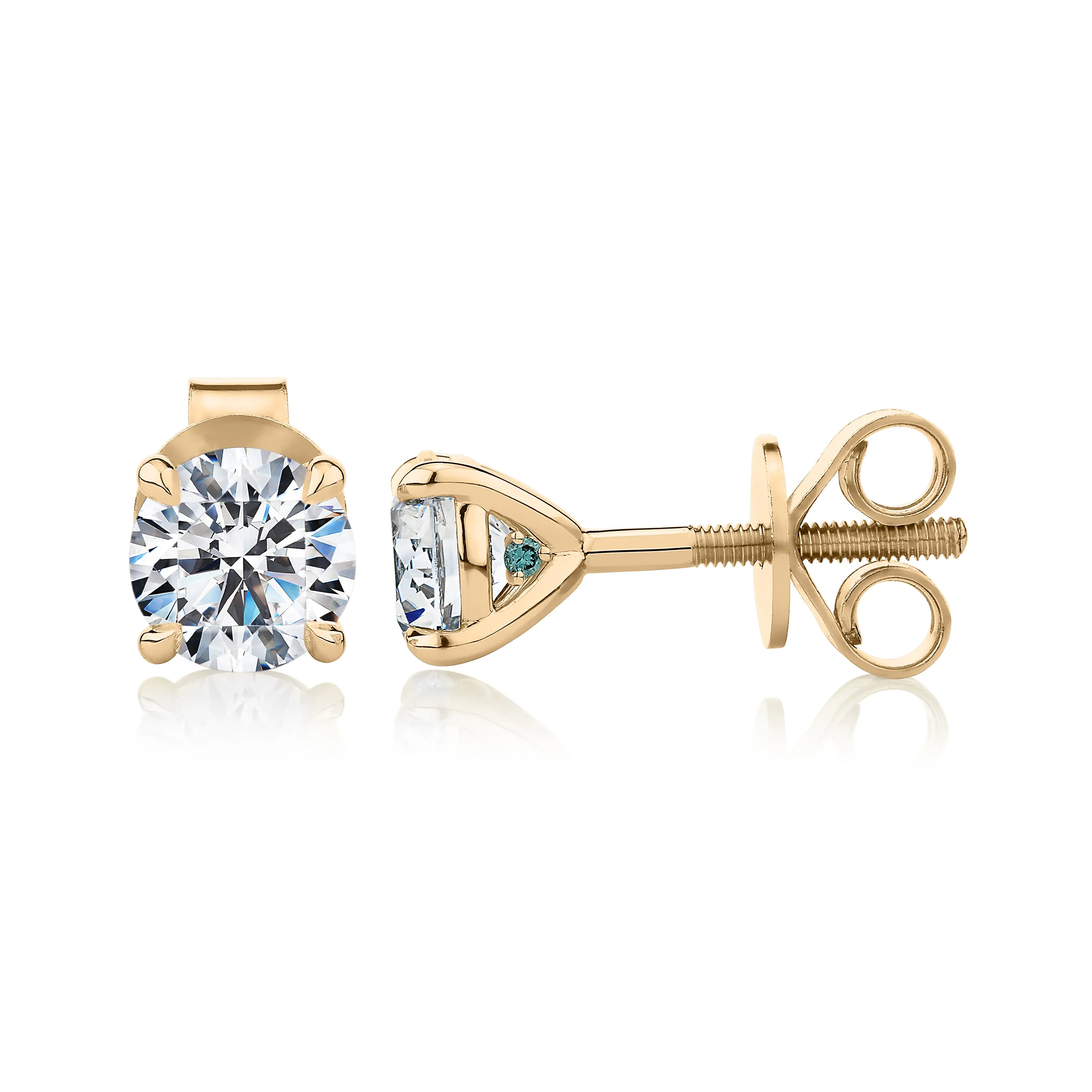 Premium Certified Lab-Grown Diamond, 1.40 carat TW round brilliant stud earrings in 18 carat yellow gold