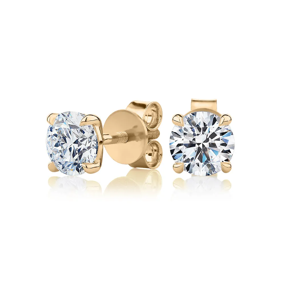 Premium Certified Lab-Grown Diamond, 2.00 carat TW round brilliant stud earrings in 18 carat yellow gold