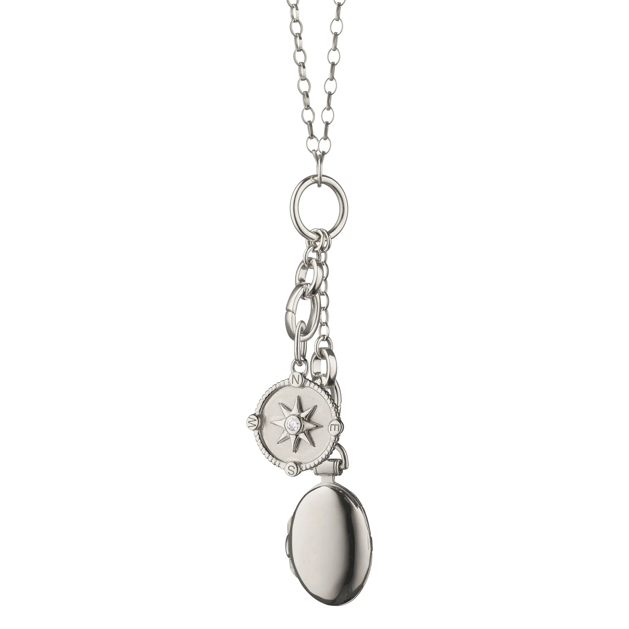 "Adventure" Compass and "Anna" Locket Charm Necklace