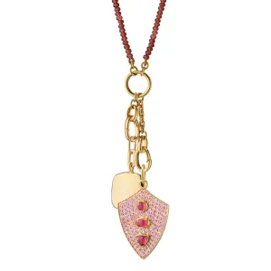 "Fearless" Rhodolite and Pave Pink Sapphire Shield and "Viv" Cushion Locket Charm Necklace