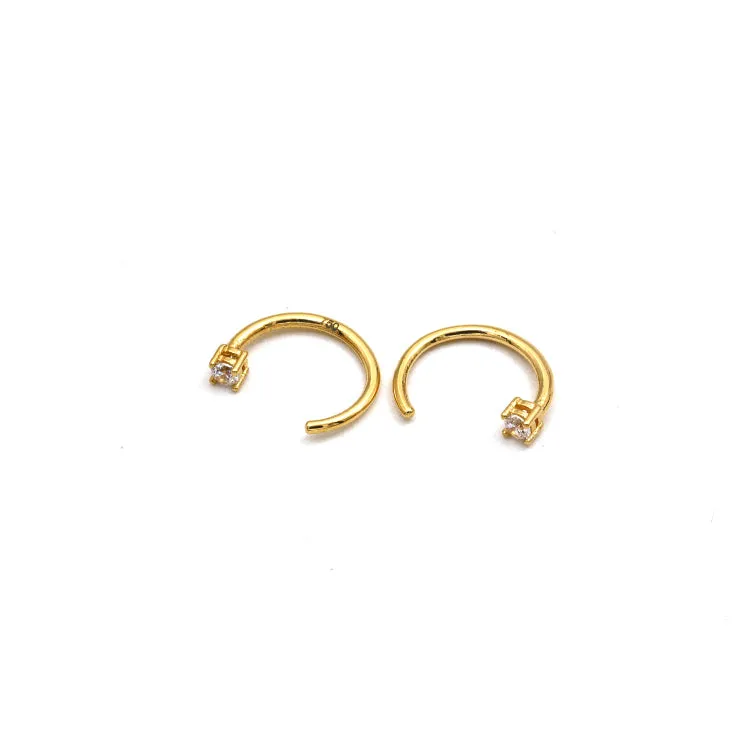 Real Gold 2MM Stone Hook Earrings Set - Model 6720 E1909