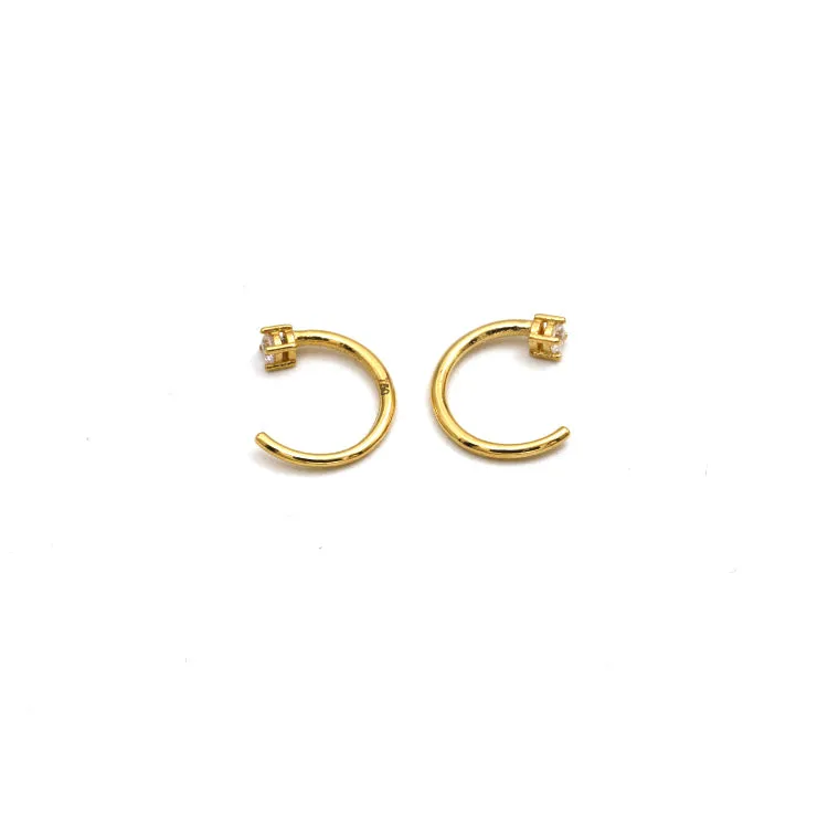 Real Gold 2MM Stone Hook Earrings Set - Model 6720 E1909