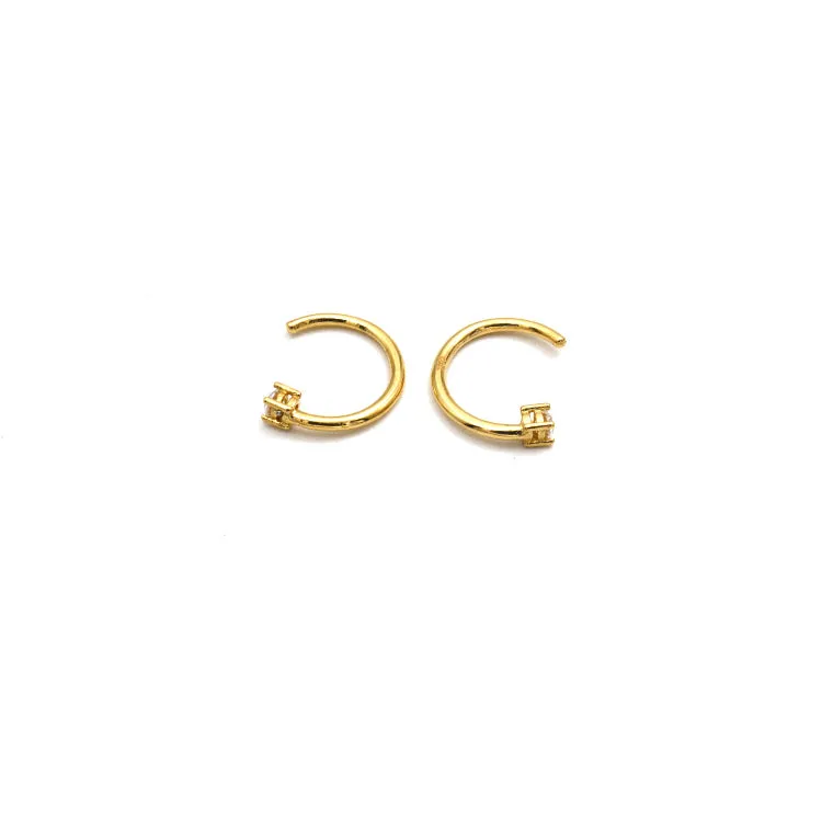 Real Gold 2MM Stone Hook Earrings Set - Model 6720 E1909