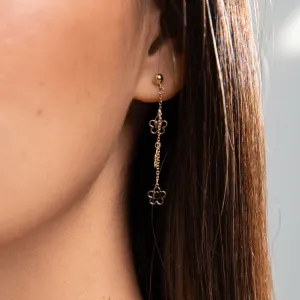 Real Gold 3 Flower Hanging Drop Stud Earring Set 6035 E1790