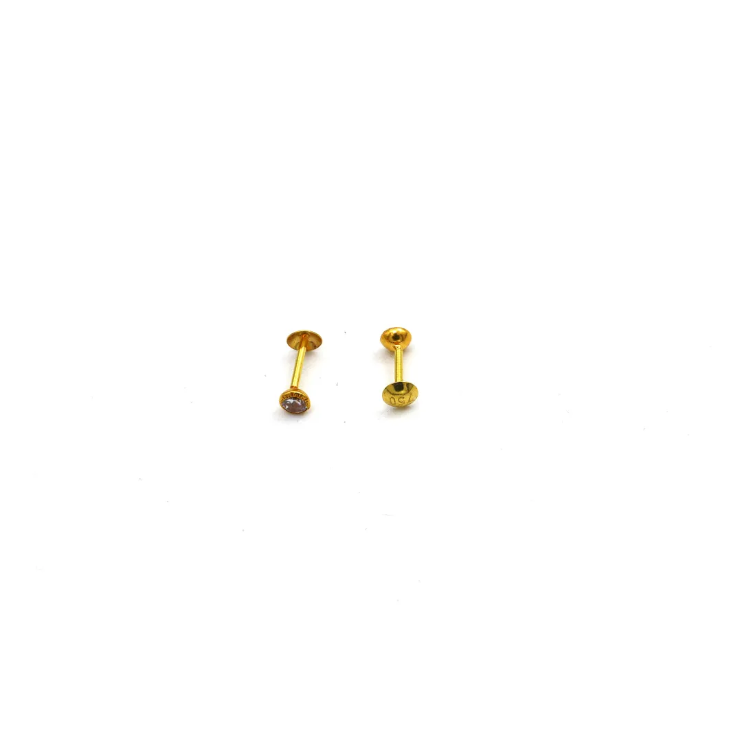 Real Gold 3 MM Stone Studs with Long Screw Tops Perfect for Ear and Nose Piercings E1898