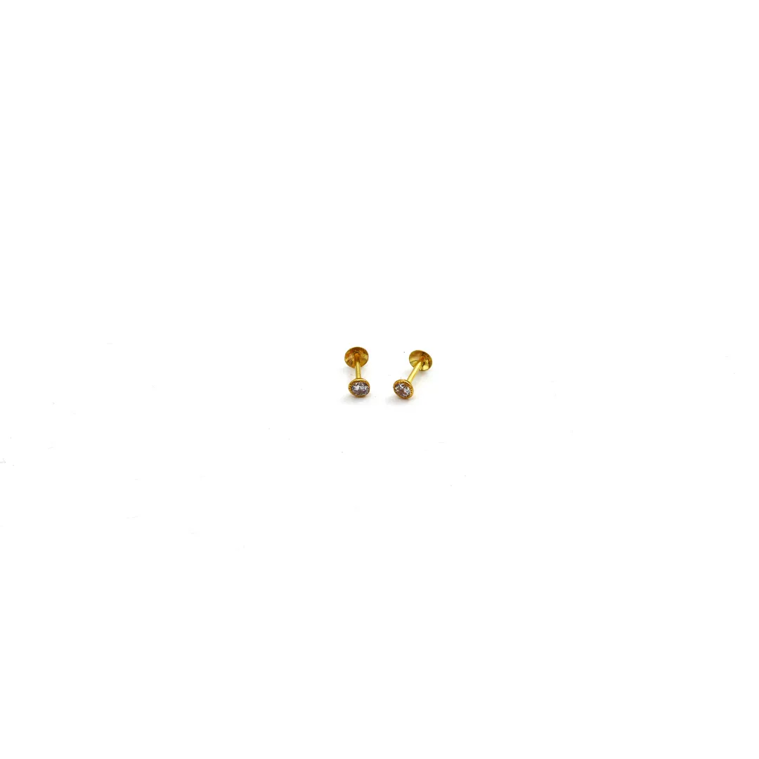 Real Gold 3 MM Stone Studs with Long Screw Tops Perfect for Ear and Nose Piercings E1898