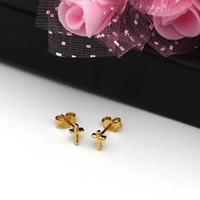 Real Gold 3D Cross Earring Set 0287-01 E1736