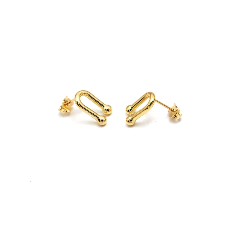 Real Gold 3D GZTF Hardware Large U Link Stud Earring Set  - Model 8981 E1942
