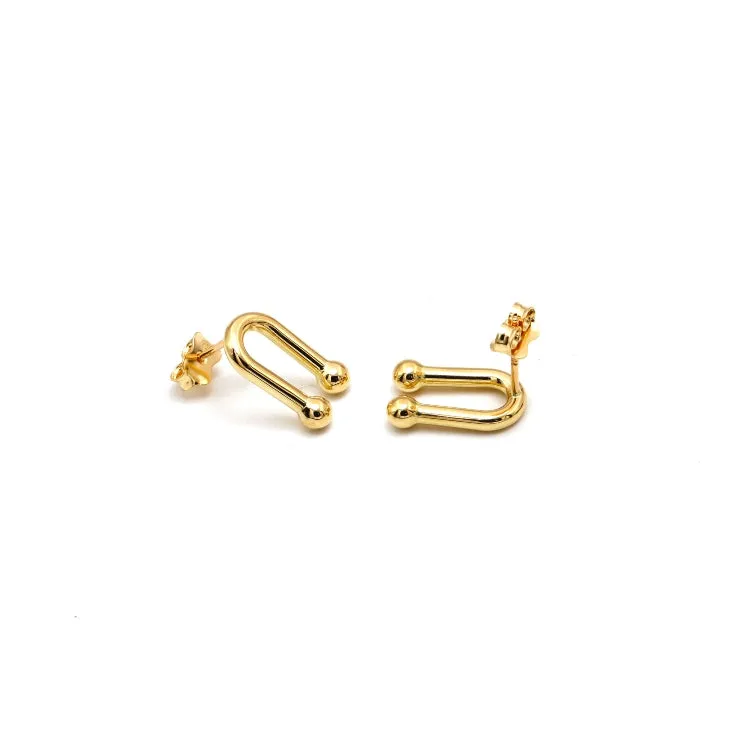 Real Gold 3D GZTF Hardware Large U Link Stud Earring Set  - Model 8981 E1942