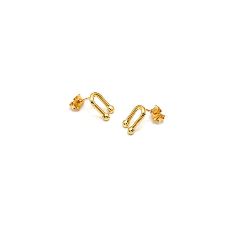 Real Gold 3D GZTF Hardware Medium U Link Stud Earring Set  - Model 8980 E1943