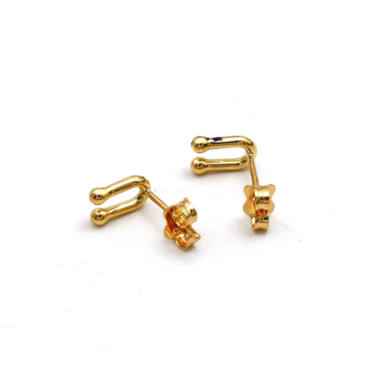 Real Gold 3D GZTF Hardware Small U Link Stud Earring Set E1852
