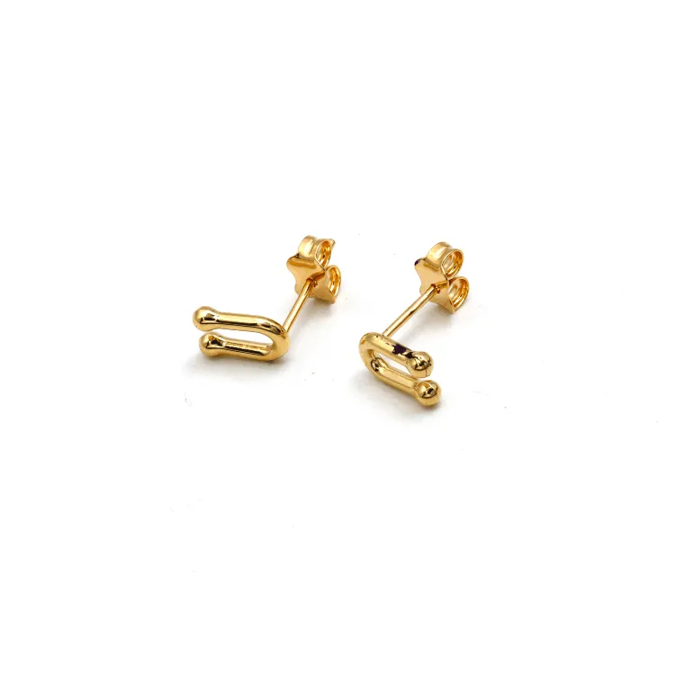 Real Gold 3D GZTF Hardware Small U Link Stud Earring Set E1852