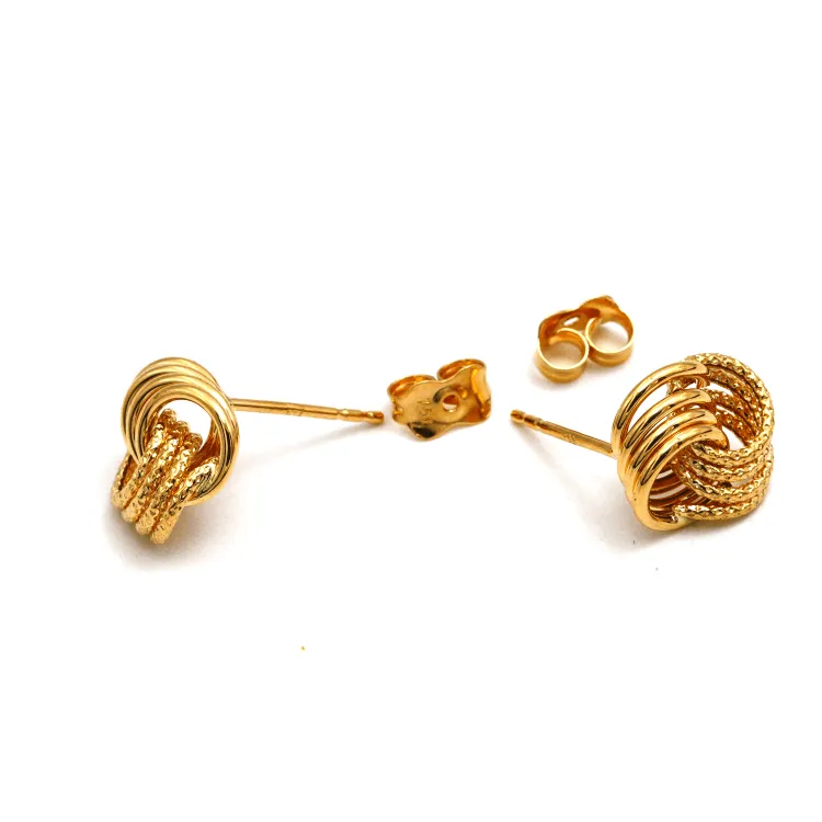 Real Gold 4 Rings Twisted Earring Set 9809 E1812