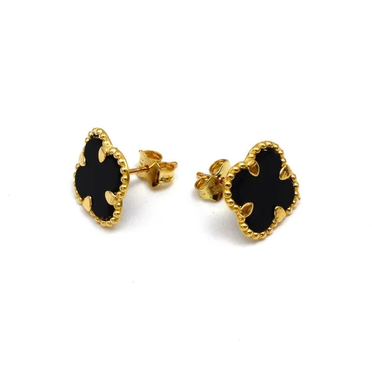 Real Gold Black Pearl Flat Stud Earrings Set - Model GZJVN 0695-AC E1914
