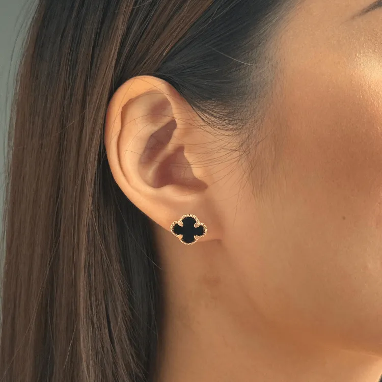 Real Gold Black Pearl Flat Stud Earrings Set - Model GZJVN 0695-AC E1914