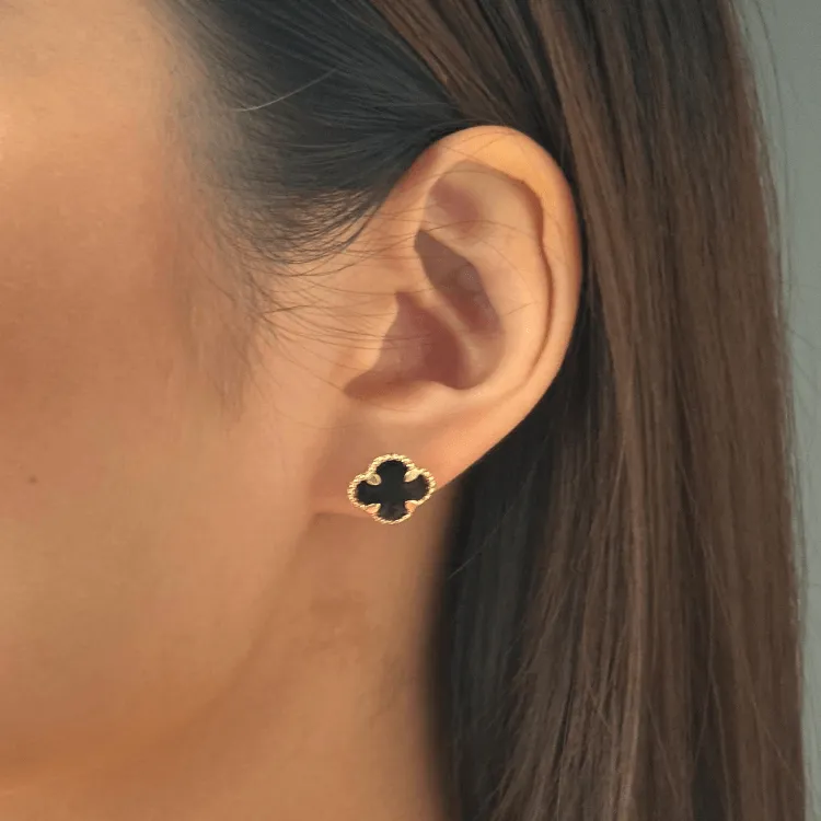 Real Gold Black Pearl Flat Stud Earrings Set - Model GZJVN 0695-AC E1914