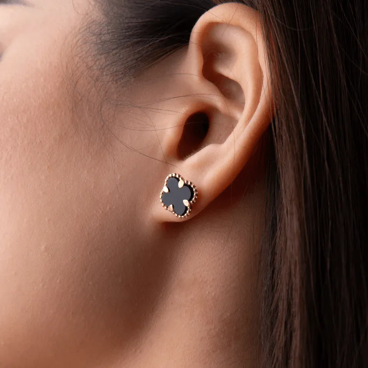 Real Gold Black Pearl Flat Stud Earrings Set - Model GZJVN 0695-AC E1914