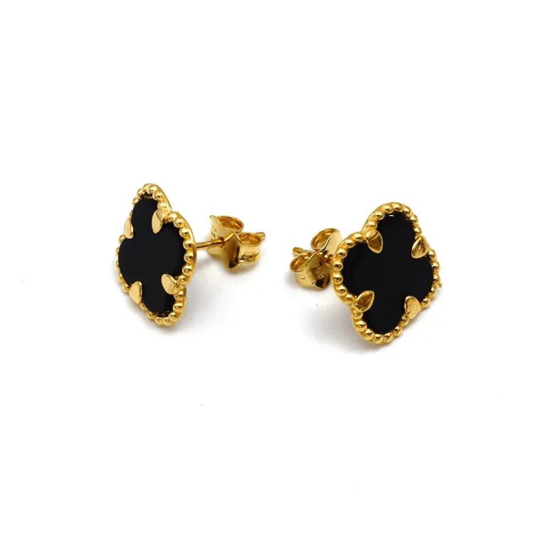 Real Gold Black Pearl Flat Stud Earrings Set - Model GZJVN 0695-AC E1914