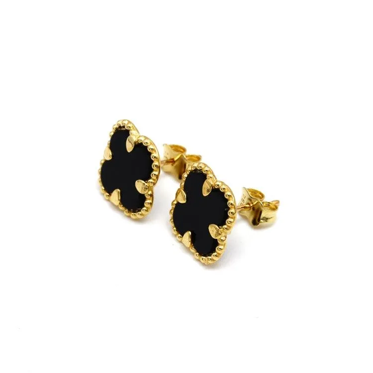 Real Gold Black Pearl Flat Stud Earrings Set - Model GZJVN 0695-AC E1914