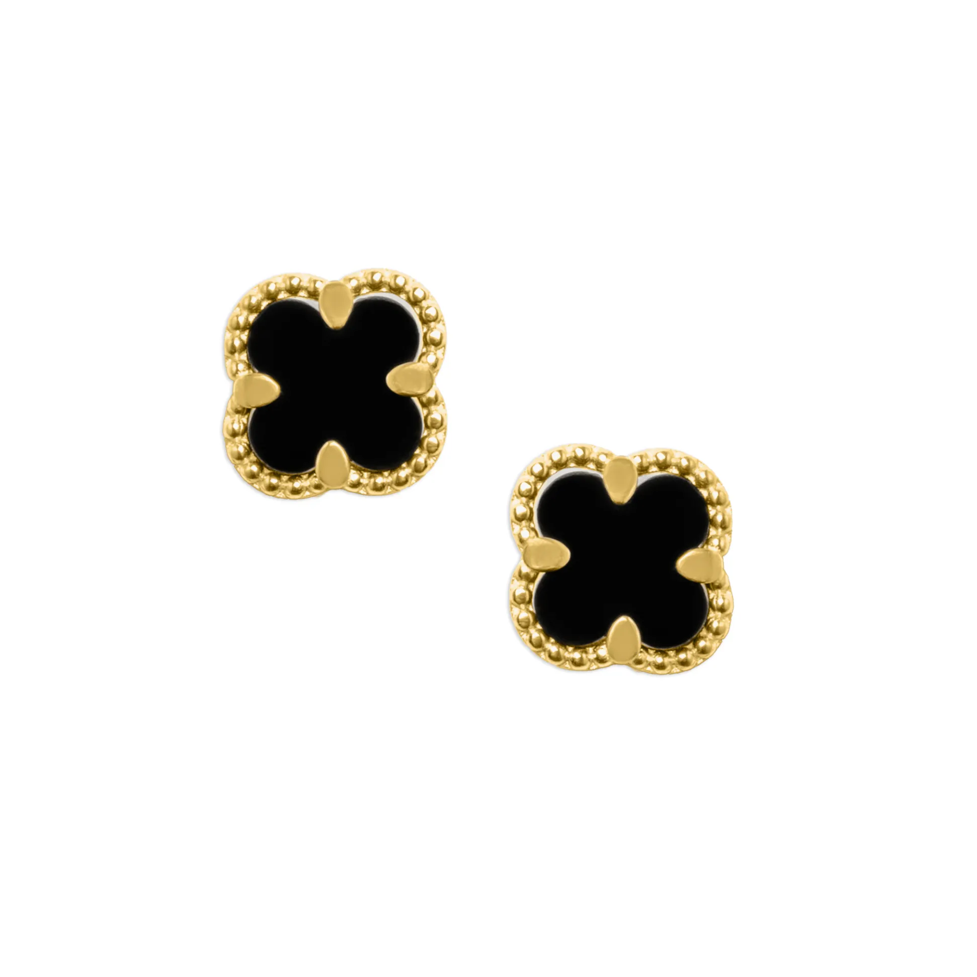 Real Gold Black Pearl Flat Stud Earrings Set - Model GZJVN 0695-AC E1914