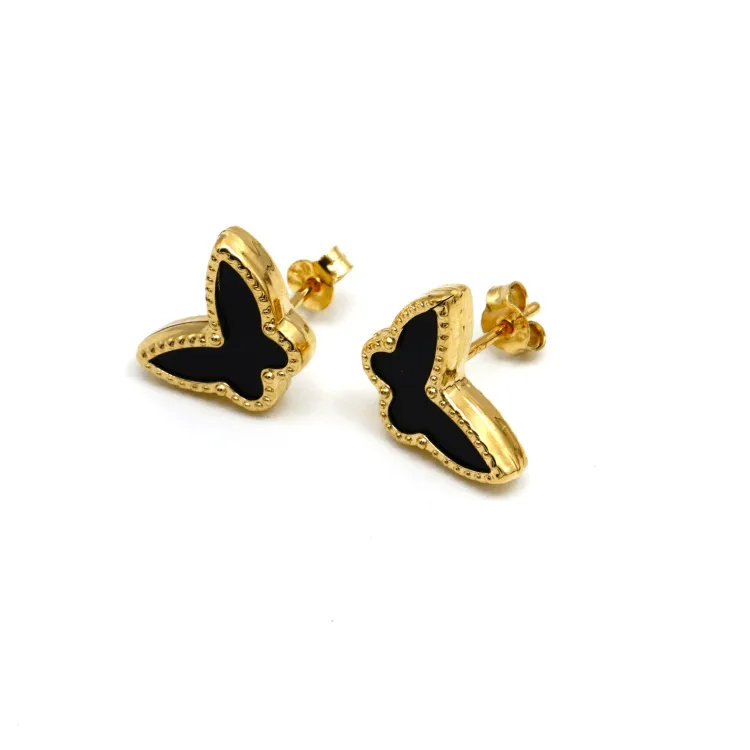 Real Gold Butterfly Black Pearl Earring Set GZJVN 0115-1PK E1802