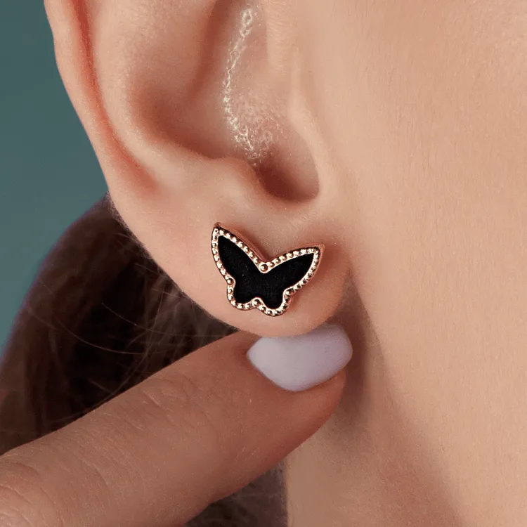 Real Gold Butterfly Black Pearl Earring Set GZJVN 0115-1PK E1802