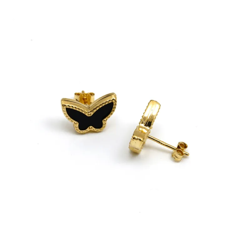 Real Gold Butterfly Black Pearl Earring Set GZJVN 0115-1PK E1802