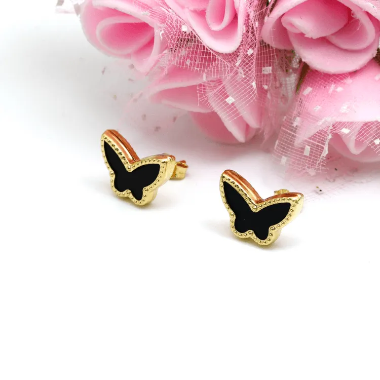 Real Gold Butterfly Black Pearl Earring Set GZJVN 0115-1PK E1802