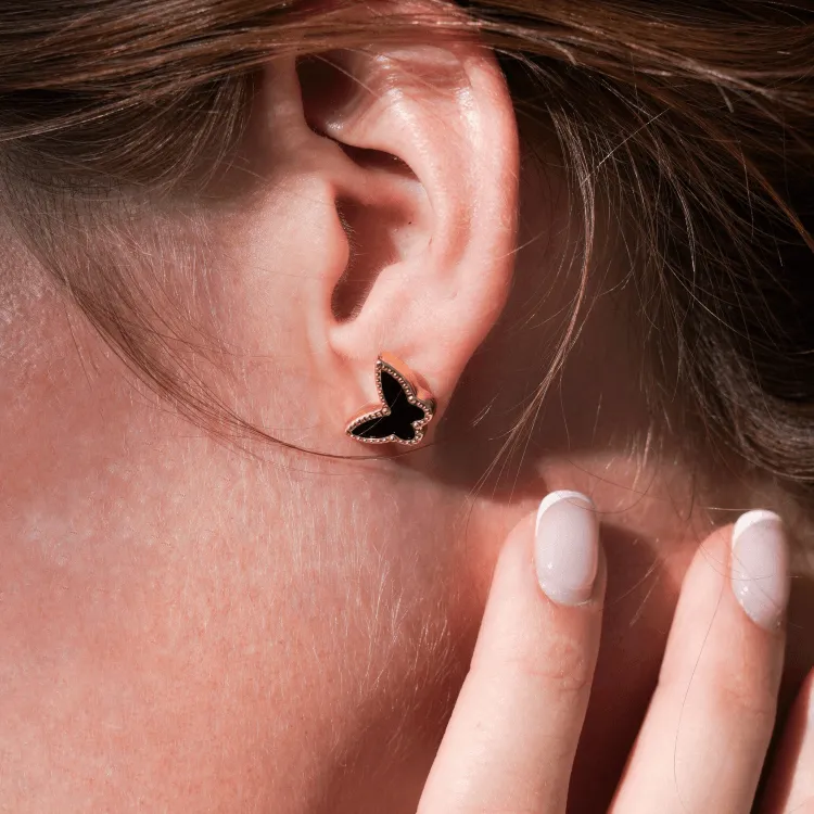 Real Gold Butterfly Black Pearl Earring Set GZJVN 0115-1PK E1802