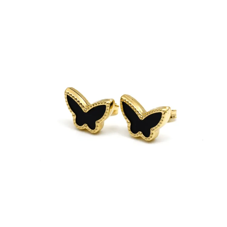 Real Gold Butterfly Black Pearl Earring Set GZJVN 0115-1PK E1802