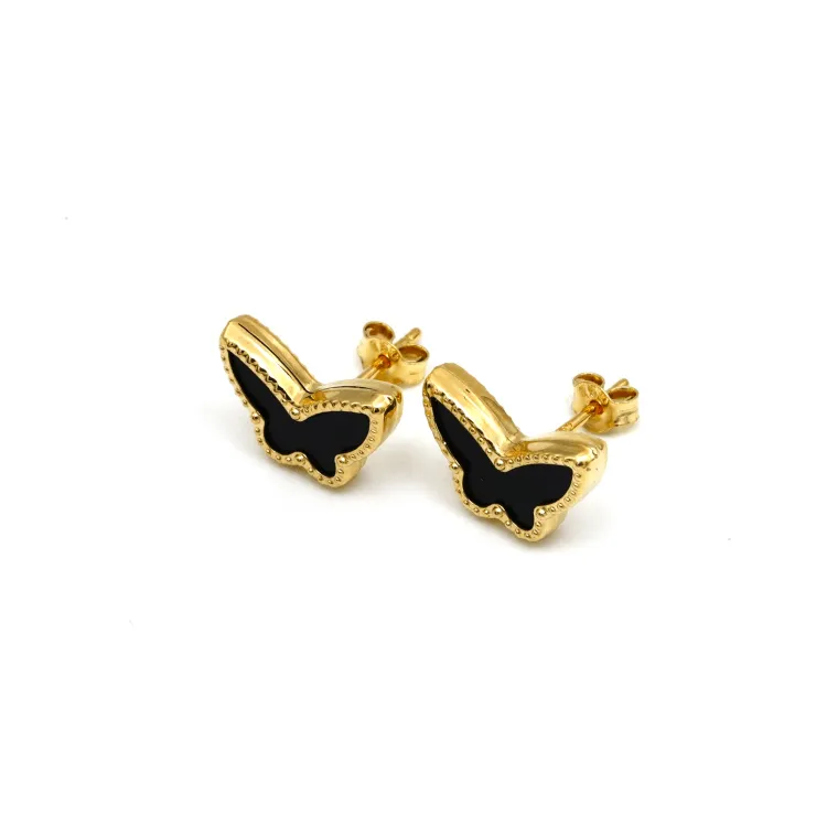 Real Gold Butterfly Black Pearl Earring Set GZJVN 0115-1PK E1802