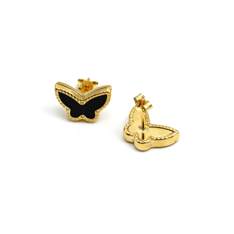 Real Gold Butterfly Black Pearl Earring Set GZJVN 0115-1PK E1802