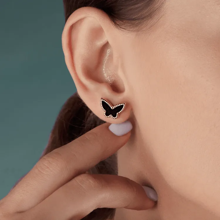 Real Gold Butterfly Black Pearl Earring Set GZJVN 0115-1PK E1802