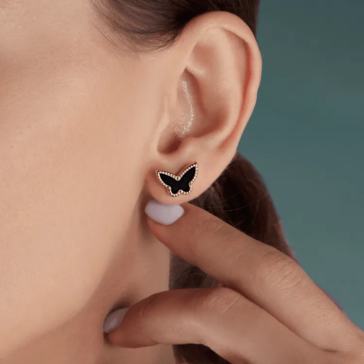 Real Gold Butterfly Black Pearl Earring Set GZJVN 0115-1PK E1802