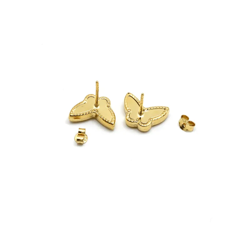 Real Gold Butterfly Black Pearl Earring Set GZJVN 0115-1PK E1802