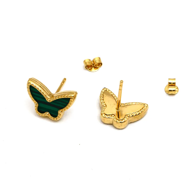 Real Gold Butterfly Green Pearl Earring Set GZJVN 0285 E1825