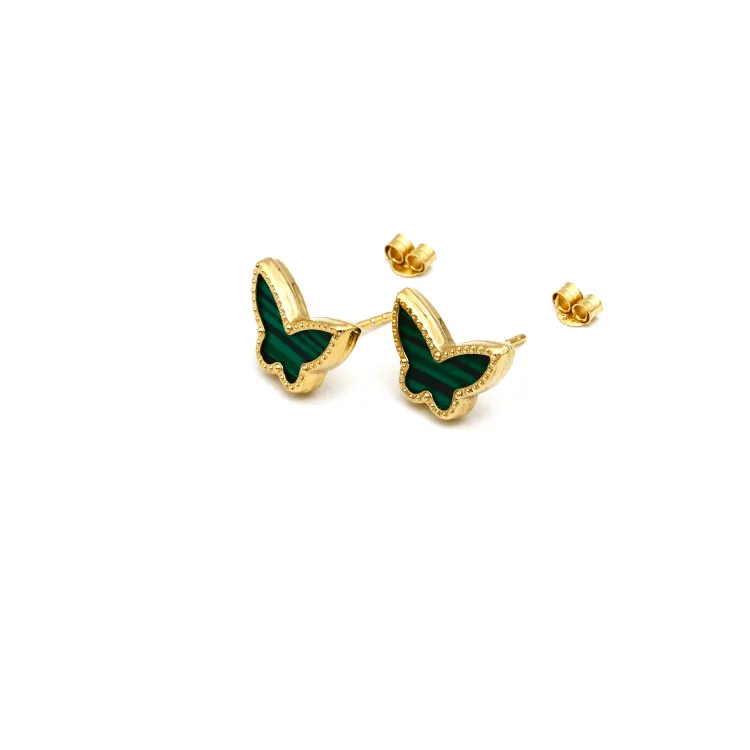 Real Gold Butterfly Green Pearl Earring Set GZJVN 0285 E1825