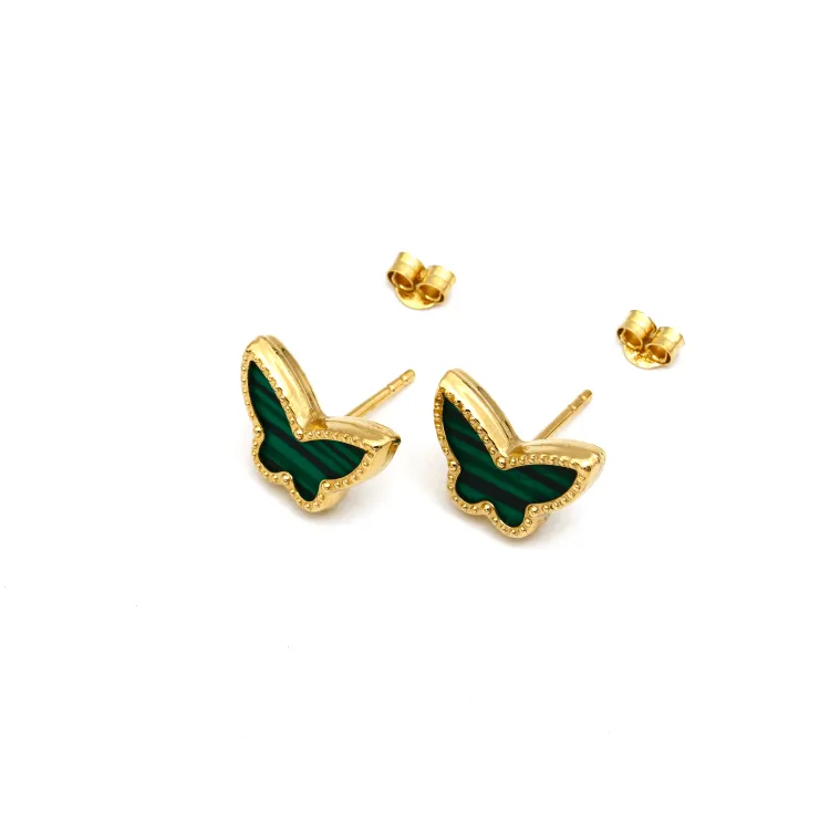 Real Gold Butterfly Green Pearl Earring Set GZJVN 0285 E1825