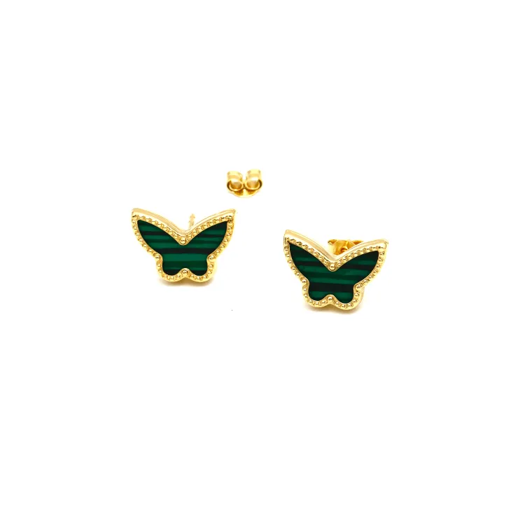 Real Gold Butterfly Green Pearl Earring Set GZJVN 0285 E1825