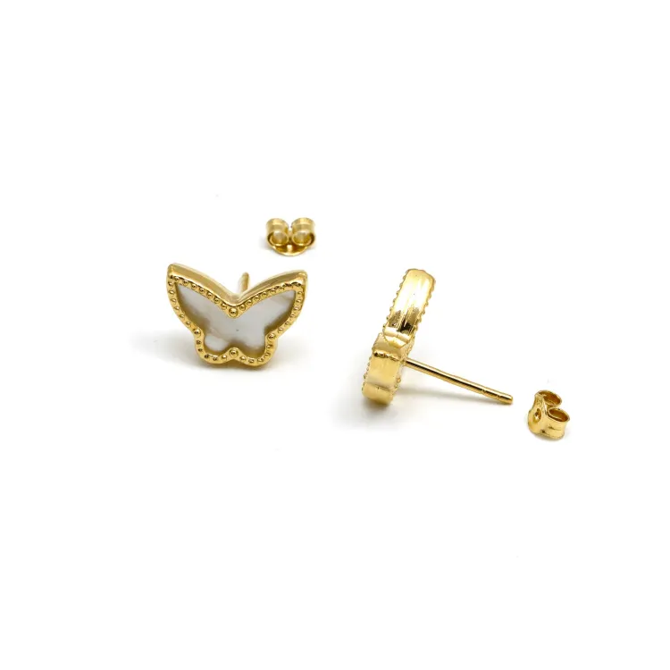 Real Gold Butterfly Pearl Earring Set GZJVN 0115-2PK E1801