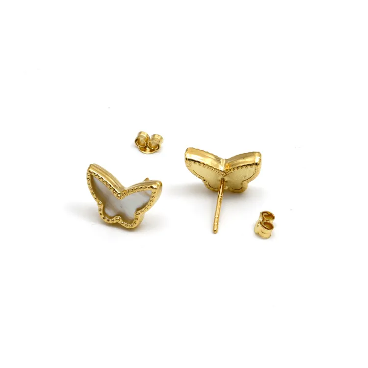 Real Gold Butterfly Pearl Earring Set GZJVN 0115-2PK E1801