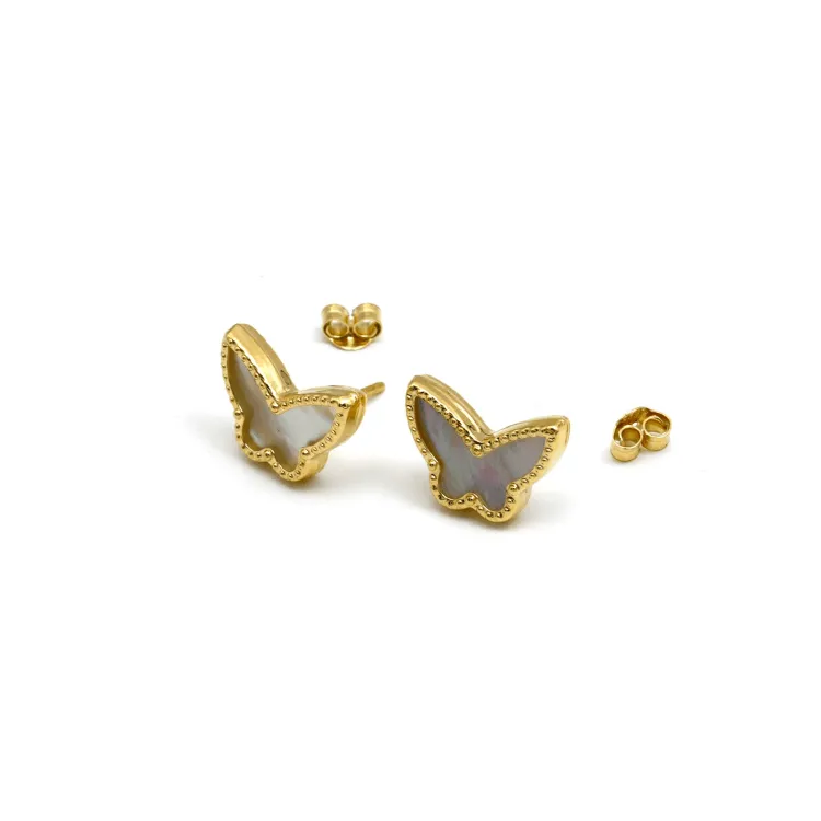 Real Gold Butterfly Pearl Earring Set GZJVN 0115-2PK E1801