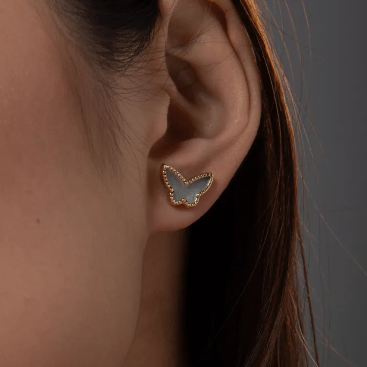 Real Gold Butterfly Pearl Earring Set GZJVN 0115-2PK E1801