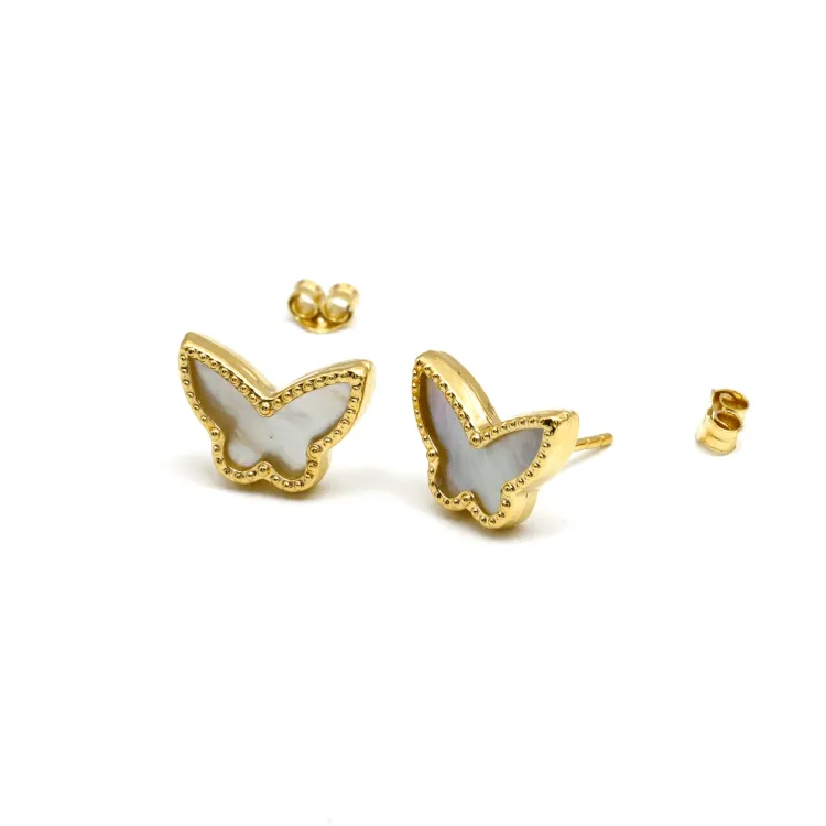 Real Gold Butterfly Pearl Earring Set GZJVN 0115-2PK E1801