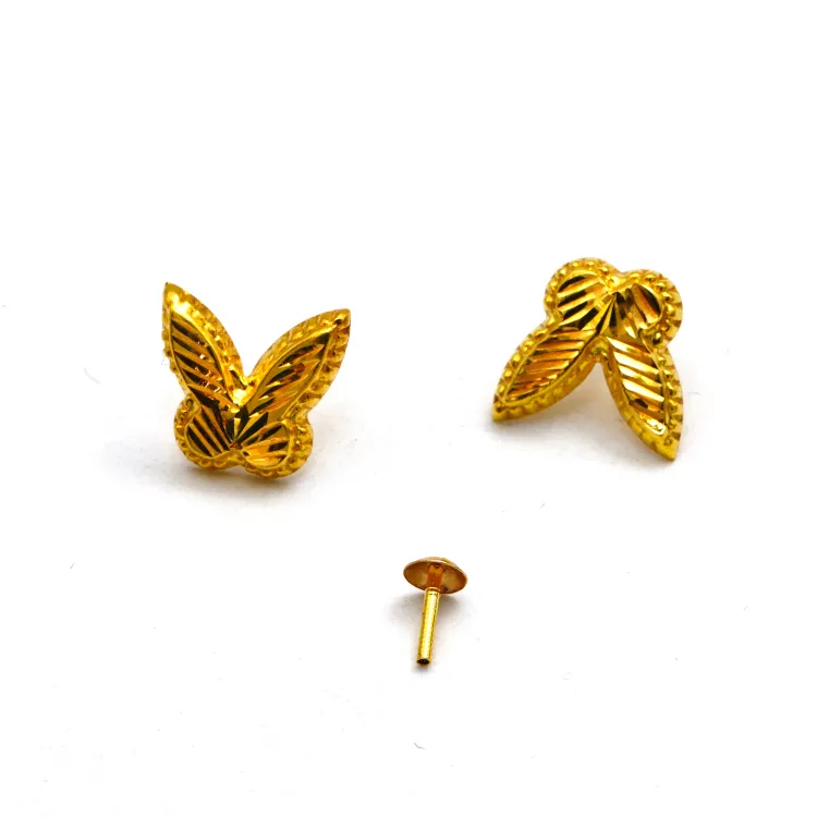 Real Gold Butterfly Studs with Long Screw Tops Perfect for Ear and Nose Piercings GZJVN E1892