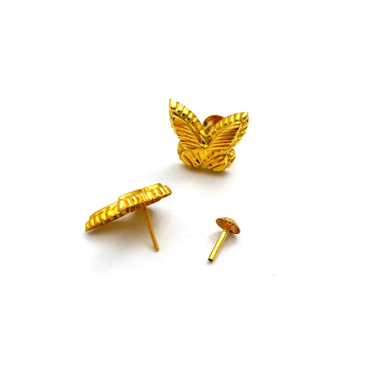 Real Gold Butterfly Studs with Long Screw Tops Perfect for Ear and Nose Piercings GZJVN E1892