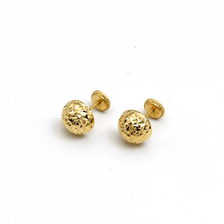 Real Gold Doom Glittering 8 MM Screw Lock Earring Set 0008 E1815