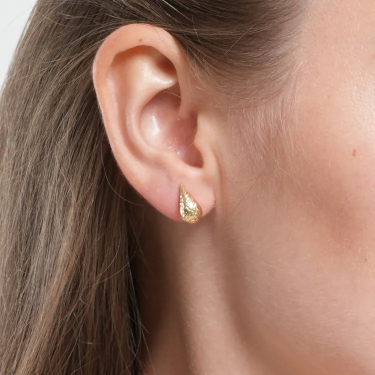 Real Gold Glittering Oval Teardrop Water Drop Earring Set - Model 9138 E1860
