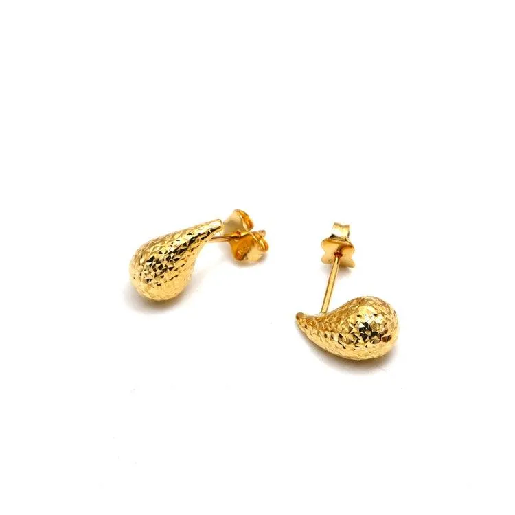 Real Gold Glittering Oval Teardrop Water Drop Earring Set - Model 9138 E1860