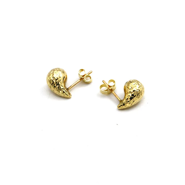 Real Gold Glittering Teardrop Stud Earrings Set - Model 6898-25-DC1 E1929